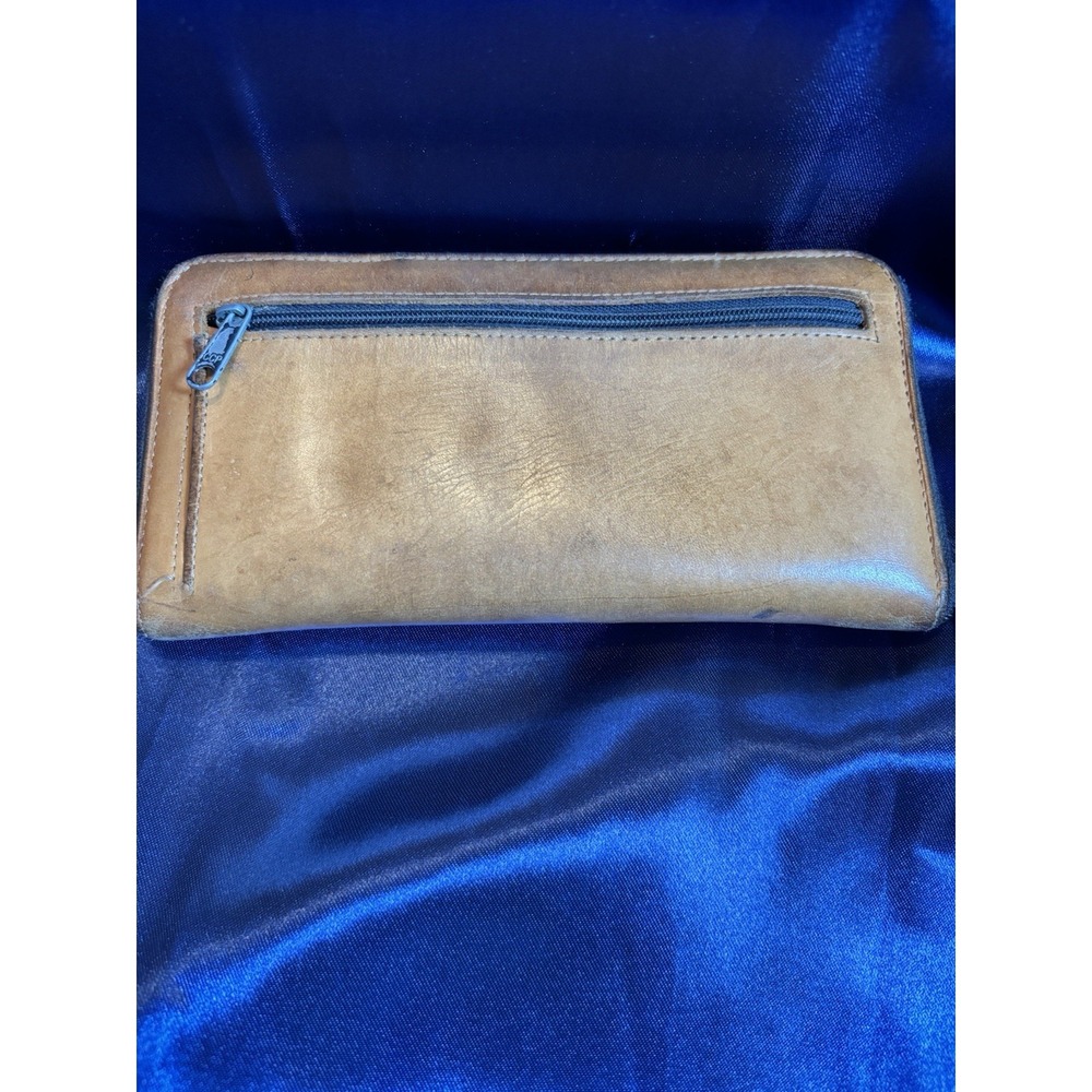 Vintage-Style Brown Zip Around Wallet Clutch Distressed Faux Leather [V] - Picture 6 of 7